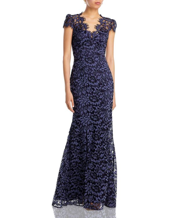 エリザジェイ レディース アンダーウェア ナイトウェア レース Eliza J Scalloped-Edge Lace Gown - Exclusive Navy ネイビー