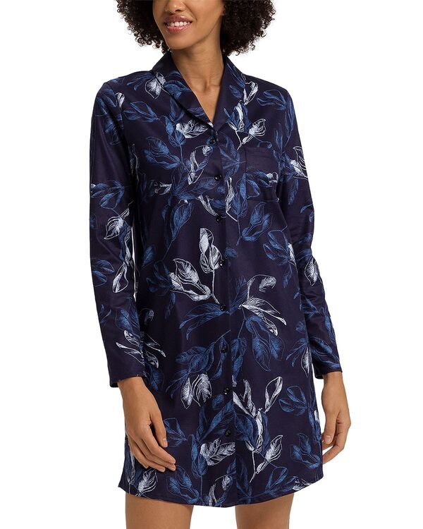 ハンロ レディース アンダー御召しもの ナイト爵御召しもの 刷り上げる Hanro Loungy Nights Printed Long Sleeve Nightgown Midnight Garden