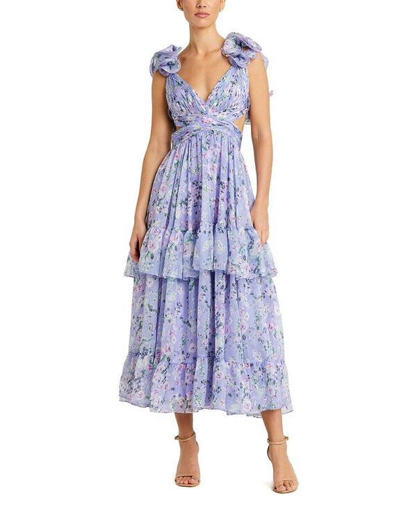 マックダガル レディース トップス ワンピース ティアード シフォン カットアウト フラワー柄 フリル フラワー Mac Duggal Ruffle Tiered Cut-Out Floral Chiffon Dress Lilac Multi ライラック