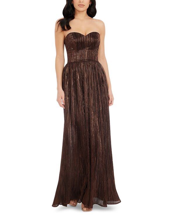 ドレスザポプレーション レディース トップス ワンピース マキシ Dress the Population Audrina Pliss Maxi Gown Mocha モカ