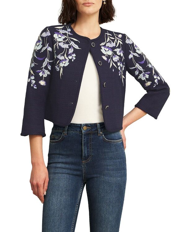 ホッブスロンドン レディース アウター ジャケット・ブルゾン フラワー柄 刺繍 フラワー HOBBS LONDON Hinton Floral Embroidered Jacket Midnight Navy ネイビー
