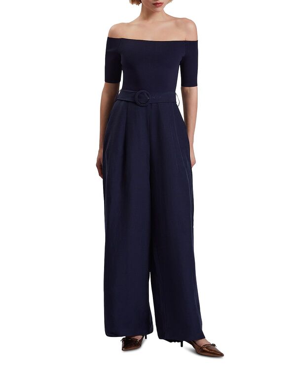 テッドベーカー レディース トップス ジャンプスーツ ニット Ted Baker Angeliy Knit Bodice Bardotop Jumpsuit Navy ネイビー