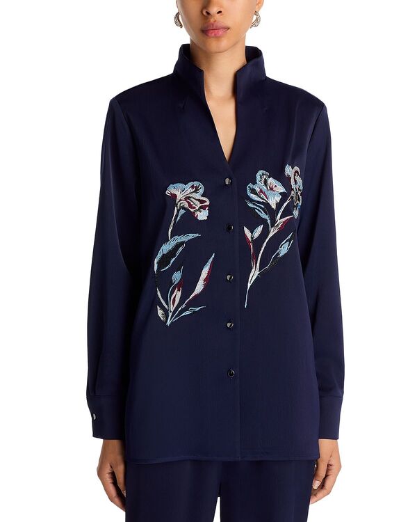 ミソック レディース トップス シャツ 刺繍 ブラウス Misook Split Collar Embroidered Blouse Lazuli Blue/Multi ブルー