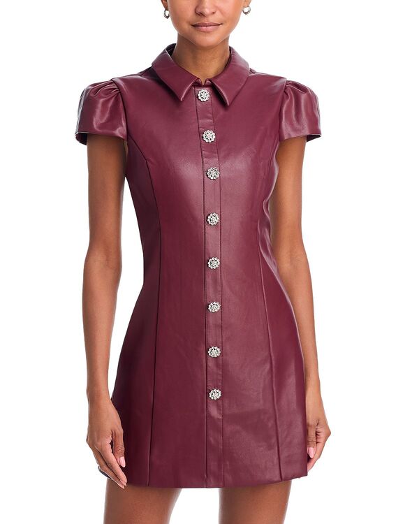 ライクリー レディース トップス ワンピース ミニ レザー フェイクレザー LIKELY Anika Faux Leather Mini Dress Wine ワイン
