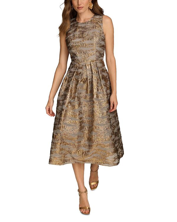 ダナキャラン レディース トップス ワンピース A ライン ミディ Donna Karan Brocade Midi A Line Dress With Illusioneckline Gilded Multi マルチカラー