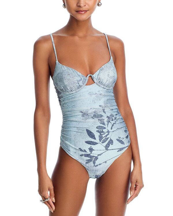 シムカイ レディース 水着 上下セット ギャザー SIMKHAI Laine Ruched One Piece Swimsuit Sky Floral｜ReVida 店