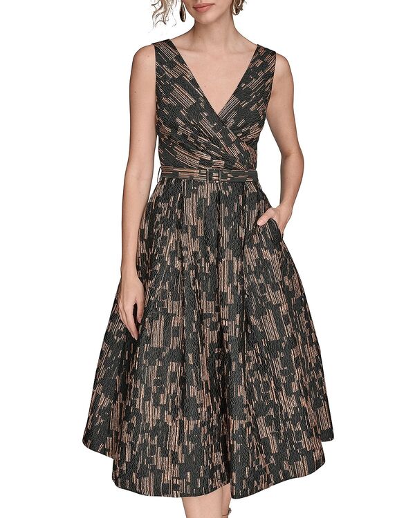 ダナキャラン レディース トップス ワンピース プリーツ Donna Karan Pleated Brocade Dress Black/ Gold Multi ブラック