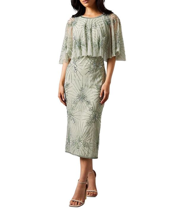 コースト レディース トップス ワンピース ケープデザイン フラワー柄 ミディ キャップ ケープ フラワー Coast Floral Embellished Cape Midi Dressage セージ