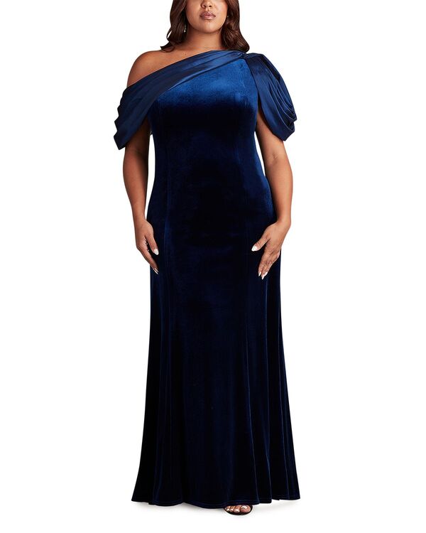タダシショージ レディース トップス ワンピース ドレープ ベルベット Tadashi Shoji Copley Shoulder Drape Velvet Gownavy ネイビー