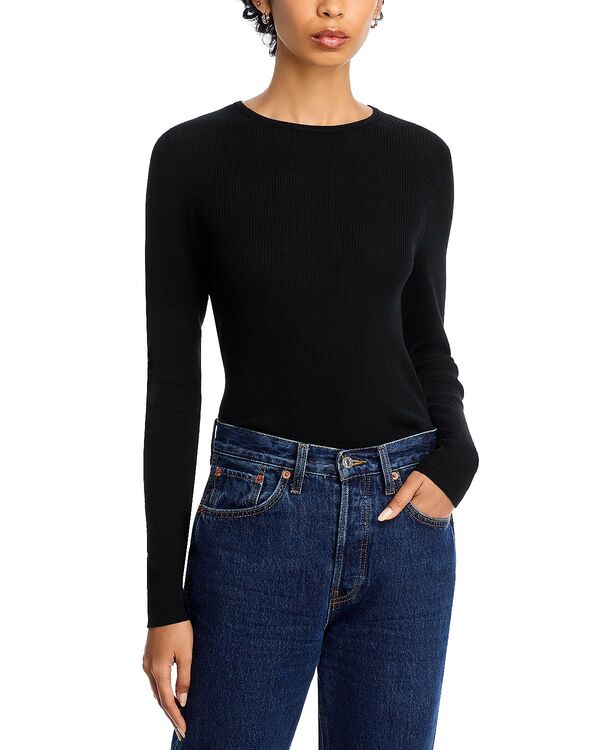 マジェスティック レディース アウター ニット・セーター リブニット Majestic Filatures Rib Knit Long Sleeve Striped Sweater Noir ストライプ