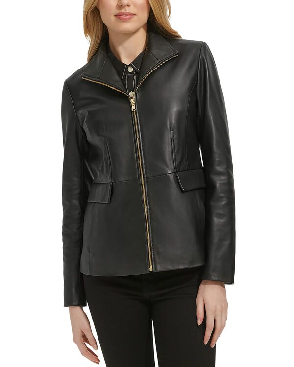 電話を掛けるハーン レディース アウター 上衣・上衣 なめし革 Cole Haan Leather Jacket Black 黒いこと