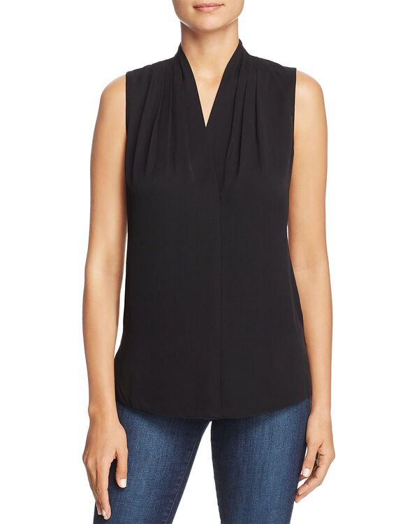 コビーハルペリン レディース トップス シャツ Vネック プリーツ シルク ノースリーブラウス Kobi Halperin Mila Sleeveless V Neck Pleated Silk Blouse Black ブラック