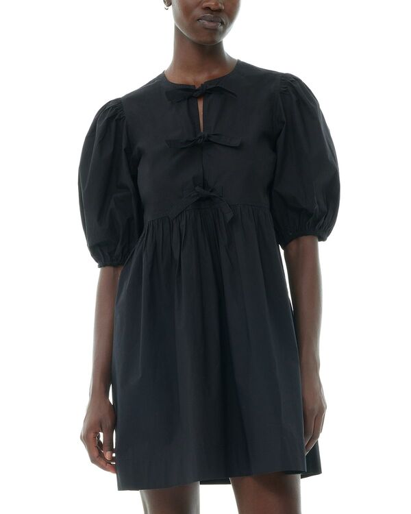 ガニー レディース トップス ワンピース ミニ コットン GANNI Black Cotton Poplin Tie String Mini Dress Black ブラック|ReVida 店