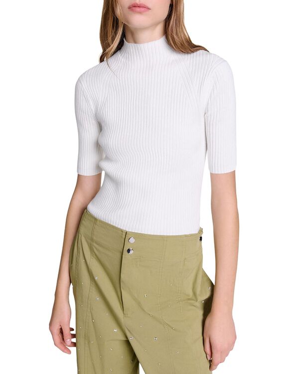 マージュ レディース アウター ニット・セーター リブニット Maje Maude Rib Knit Short Sleeve Sweater Ecru エクリュ
