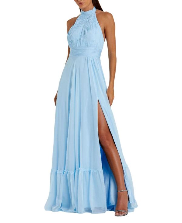 マックダガル レディース トップス ワンピース ティアード シフォン ハイネック ホルター Mac Duggal High Neck Tiered Chiffon Halter Gown Sky Blue ブルー