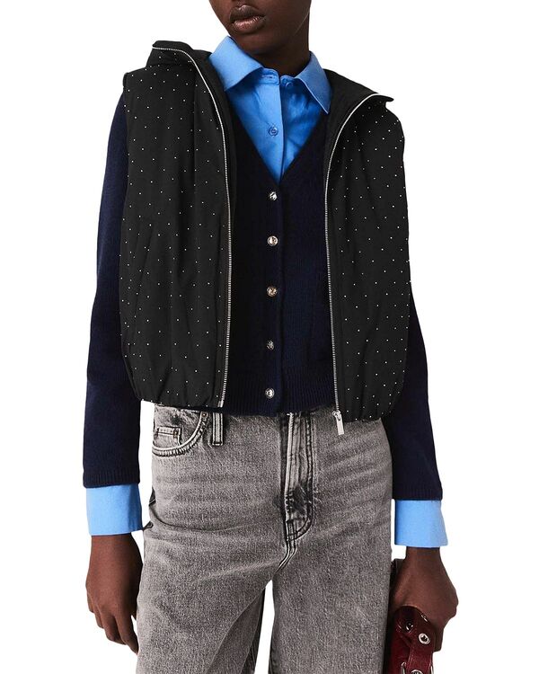 マージュ レディース アウター ベスト Maje Rhinestone Puffer Vest Black ブラック