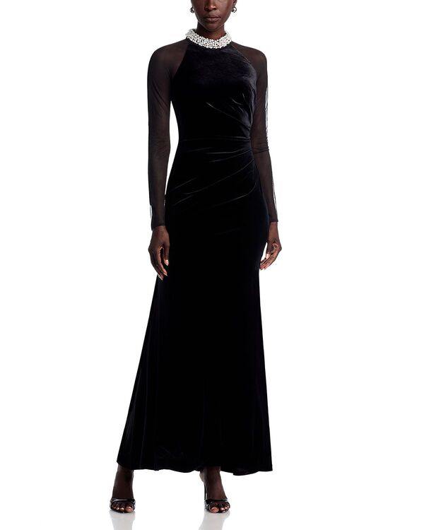 エリザジェイ レディース アクセサリー ネックレス・チョーカー・ペンダントトップ ベルベット レース Eliza J Necklace Collar Illusion Sleevelvet Gown Black ブラック