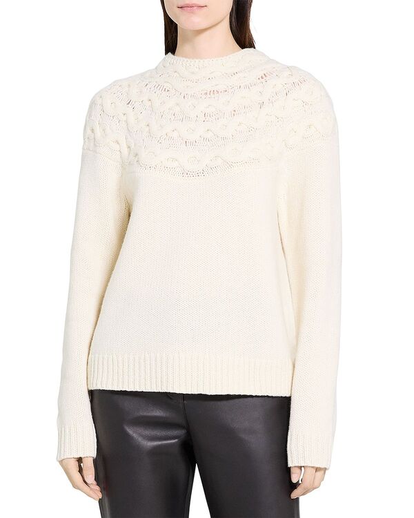 セオリー レディース アウター ニット・セーター ウール Theory Cable Yoke Wool Cashmere Sweater Ivory アイボリー