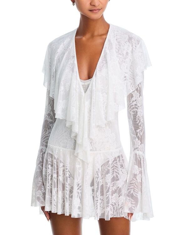 ノーマカマリ レディース トップス ワンピース フリル ミニ Norma Kamali Ruffle Mini Swim Cover-Up Dressnowhite ホワイト