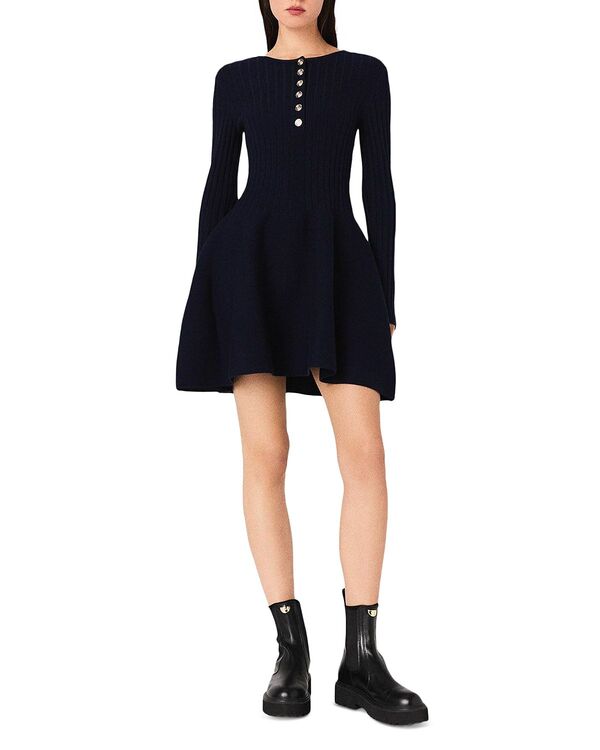 マージュ レディース ボトムスカート ニット Maje Knit Dress with Flared Skirt Navy ネイビー