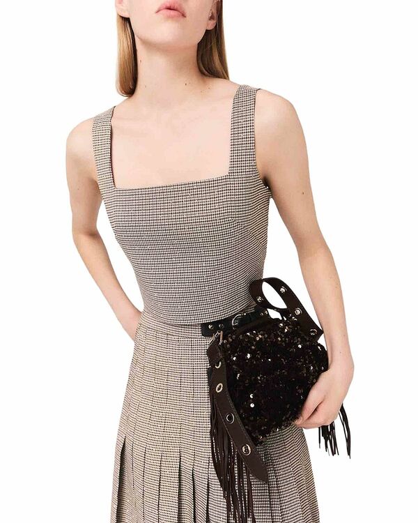 マージュ レディース トップス シャツ Maje Leligora Houndstooth Crop Top Brown ブラウン
