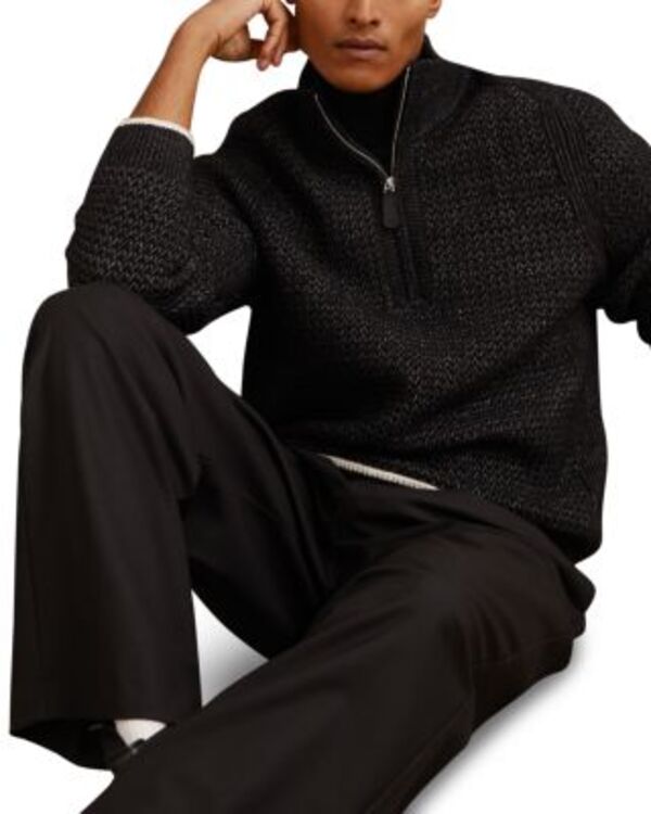 レイス メンズ アウター ニット・セーター ハーフジップ リブ REISStockdale Long Sleeved Half Zip Brushed Ribbed Sweater Black ブラック