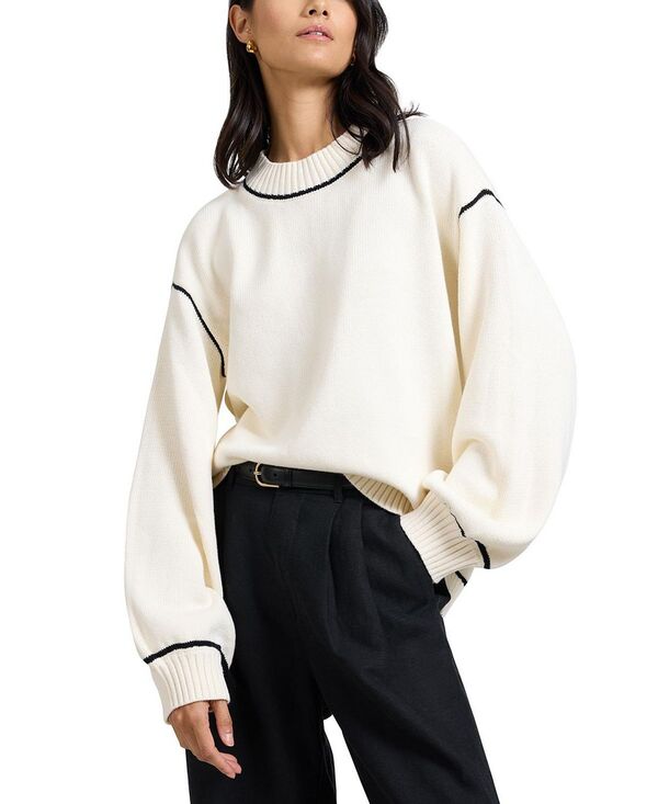 オニア レディース アウター ニット・セーター モックネック コットン Onia Cotton Oversized Mock Neck Sweater Off White/Black オフホワイト