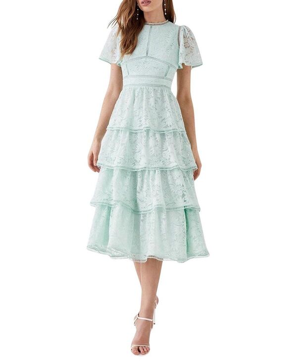 コースト レディース トップス ワンピース ティアード レース Coast Flutter Sleeve Tiered Lace Dressage セージ|ReVida 店