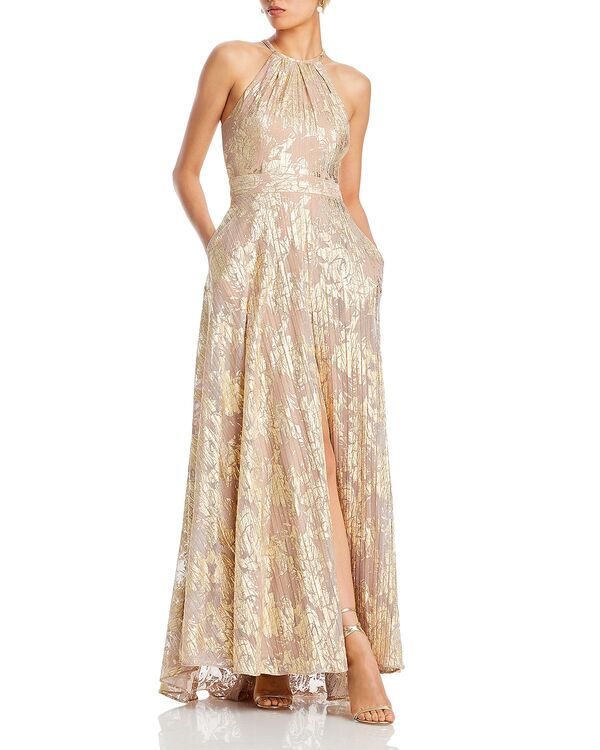 アクア レディース アンダーお召しもの ナイト爵お召しもの トール 編み物 ホルター AQUA Foil Knit Metallic Halter Gown - Exclusive White/Pink/Gold 白いこと
