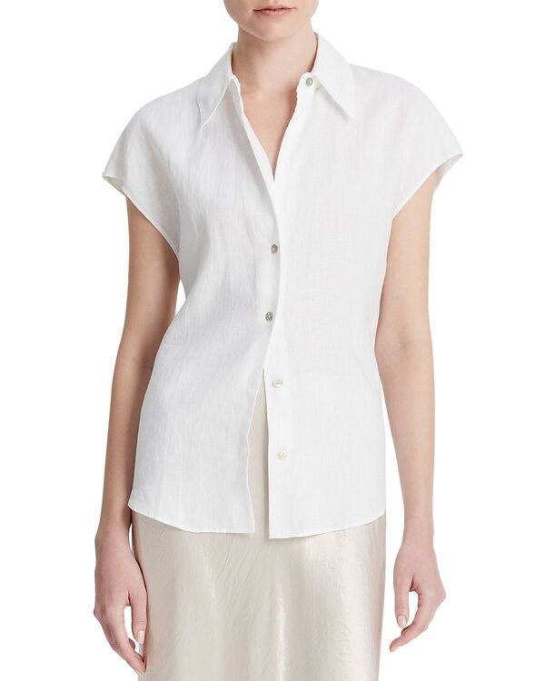 ヴィンス レディース トップス シャツ キャップ リネン Vince Linen Cap Sleeve Shirt Optic White ホワイト|ReVida 店