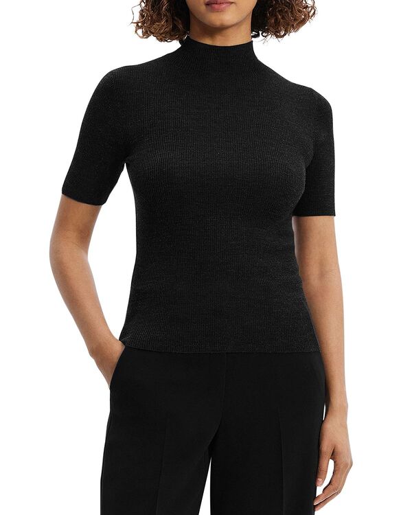 セオリー レディース アウター ニット・セーター モックネック Theory Leenda Short Sleeve Mock Neck Sweater Black ブラック｜ReVida 店 43,680円