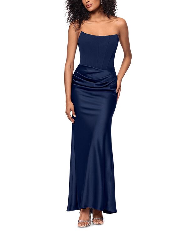 アクア レディース トップス ワンピースキューバ ストラップレス AQUA Long Scuba Strapless Gown - Exclusive Navy ネイビー