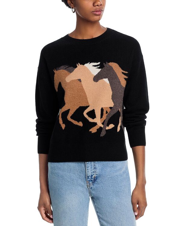 アクア レディース アウター ニット・セーター AQUA 100% Cashmere Horse Intarsia Sweater - Exclusive Black ブラック|ReVida 店