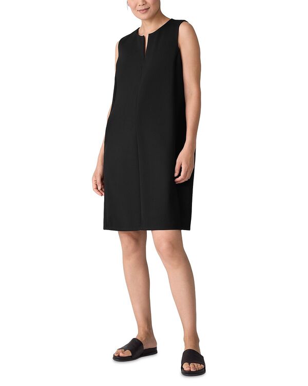 エイリーンフィッシャー レディース トップス ワンピース Eileen Fisher Pont Split Neck Shift Dress Black ブラック
