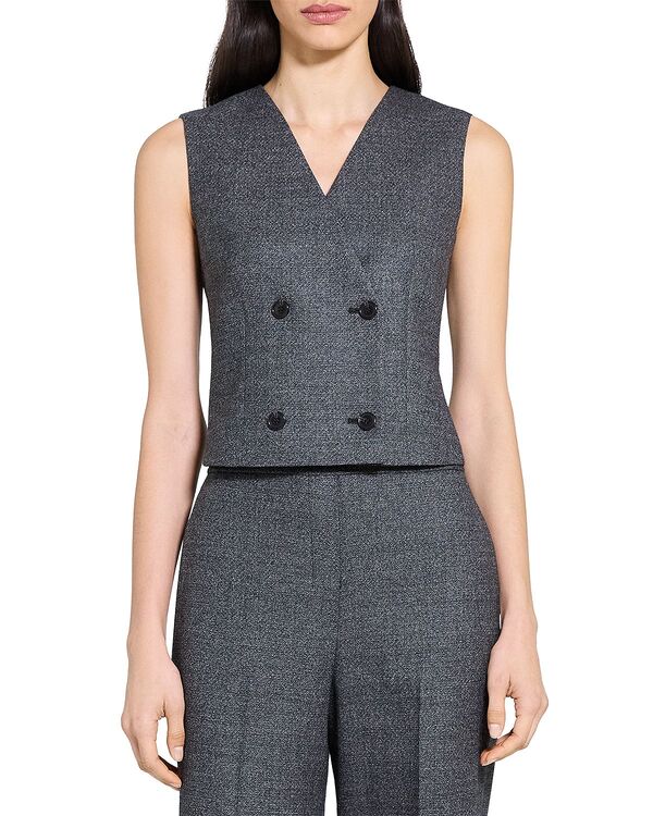 行動論理 レディース アウター 限りない 羊毛 Theory Double Breasted Marled Wool Vest Pepper Multi マルチ色つや