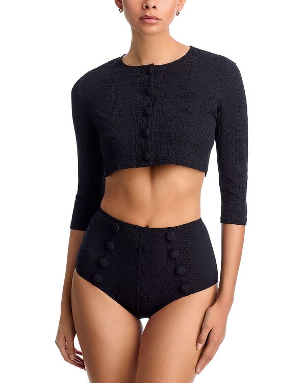リサマリーフェマンデス レディース アウター カーディガン クロップド Lisa Marie Fernandez Cropped Cover-Up Cardigan Black Seersucker ブラック