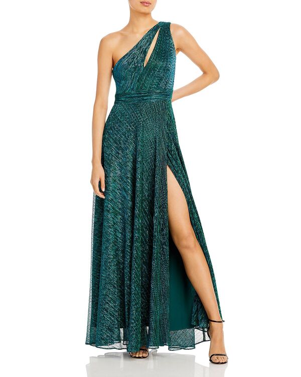 アクア レディース アンダーお召しもの ナイト爵お召しもの トール AQUA One Shoulder Crinkled Metallic Gown - Exclusive Jade メタリック