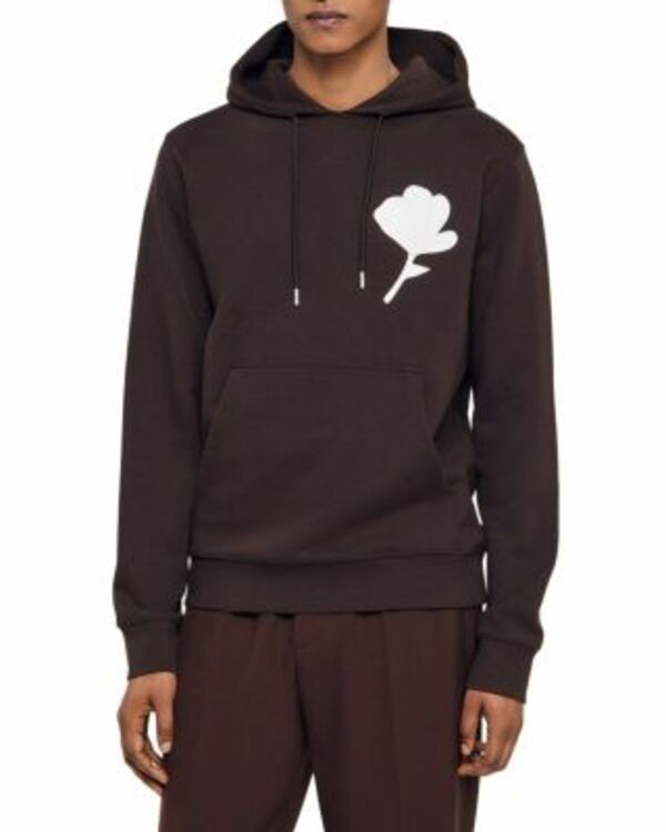 サンドロ メンズ アウター パーカー・スウェット Sandro Layered Flower Hoodie Chocolate チョコレート