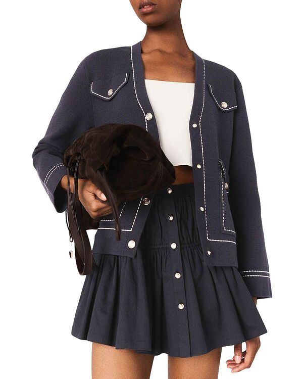 マージュ レディース アウター カーディガン セーター ニット Maje Long Topstitched Knit Cardigan Sweater Navy ネイビー