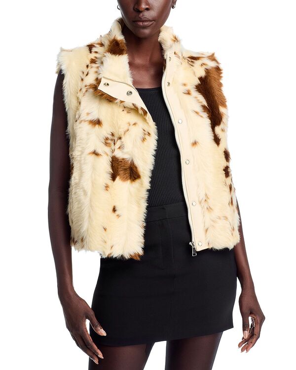 アドリエンランドー レディース アウター ベスト プリント Adrienne Landau Wynn Printed Faux Fur Vest Brwn Blk W