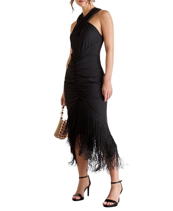 コースト レディース トップス ワンピース ミディ フリンジ Coast Fringe Hem Cross Neck Midi Dress Black ブラック