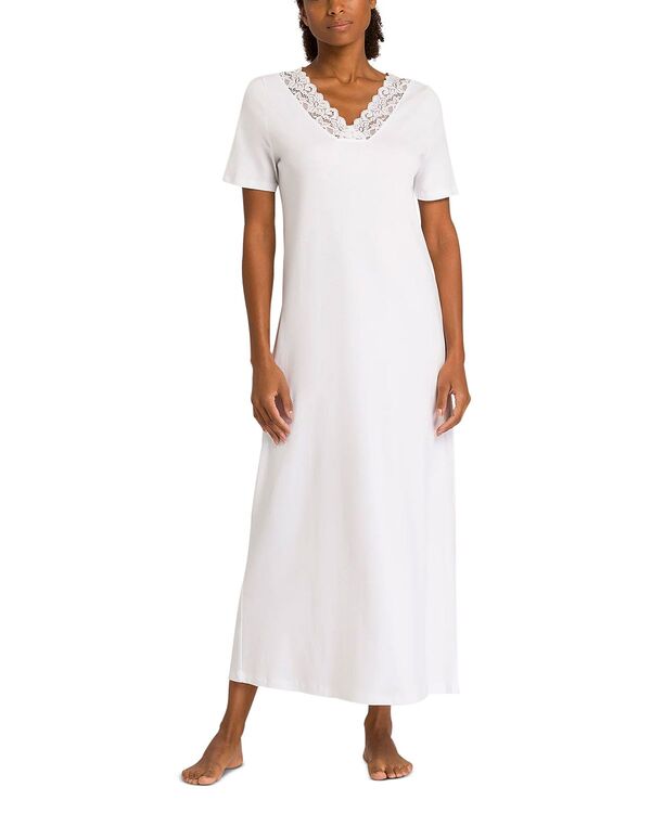 ハンロ レディース アンダー御召しもの ナイト爵御召しもの Hanro Momentshort Sleeve Longown White 白いこと