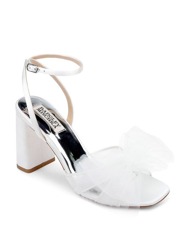 バッジェリーミシュカ レディース シューズ サンダル チュール ヒール Badgley Mischka Women's Tess Tulle Bow Block Heel Sandals White Satin ホワイト