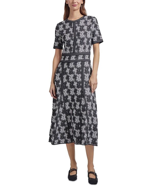 ミソック レディース トップス ワンピース プリント ミディ Misook Printed Short Sleeve Midi Dress Black/White ホワイト