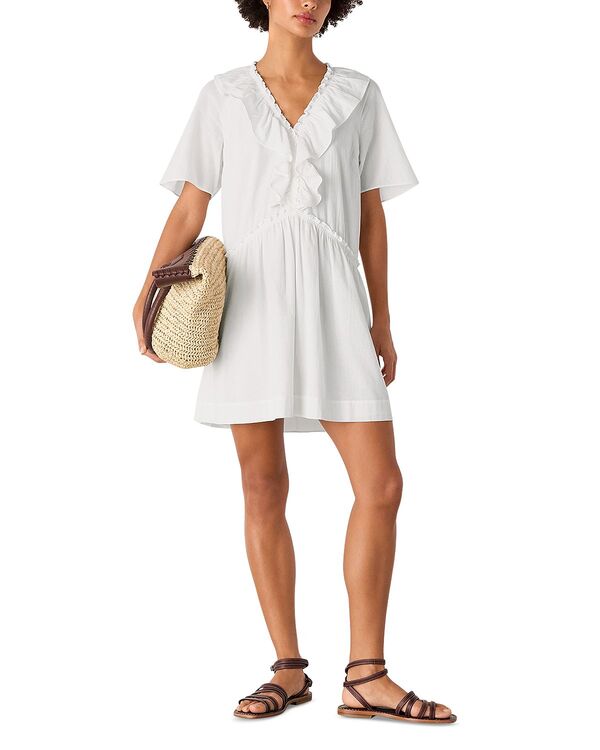 ホイッスルズ レディース トップス ワンピース フリル ミニ Whistles Ruffled Trapeze Mini Dress White ホワイト