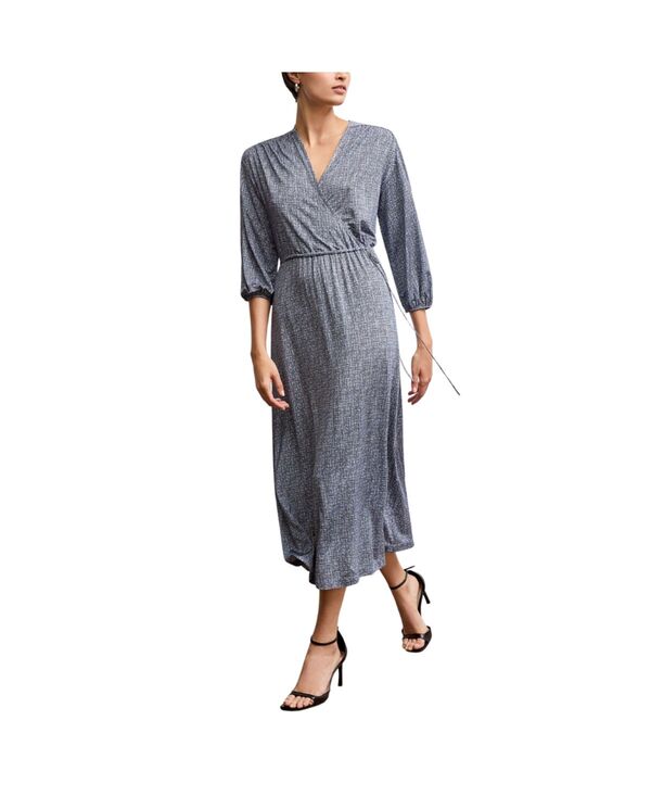 エムエメウラフール レディース トップス ワンピース プリント ジャージー M.M.LaFleur Hope Wrap Dress - Printed Jersey Blueprint Sketch|ReVida 店