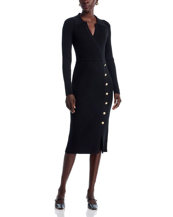 エリータハリ レディース アウター ニット・セーター ポロシャツ Elie Tahari Chaya Polo Collar Sweater Dress Noir