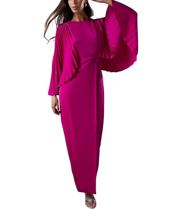 コースト レディース トップス ワンピース ケープデザイン プリーツ キャップ ケープ マキシ Coast Short Sleeve Pleated Cape Maxi Dress Magenta マゼンタ