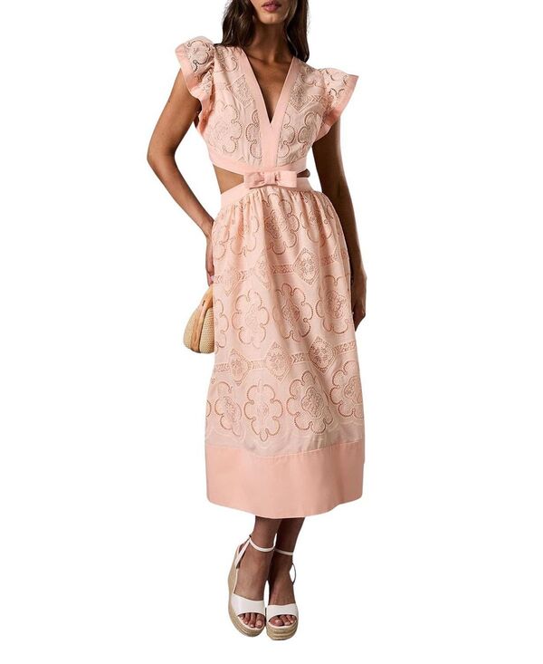 コースト レディース トップス ワンピース Vネック カットアウト ミディ レース Coast V-Neck Cut Out Lace Midi Dress Peach ピーチ