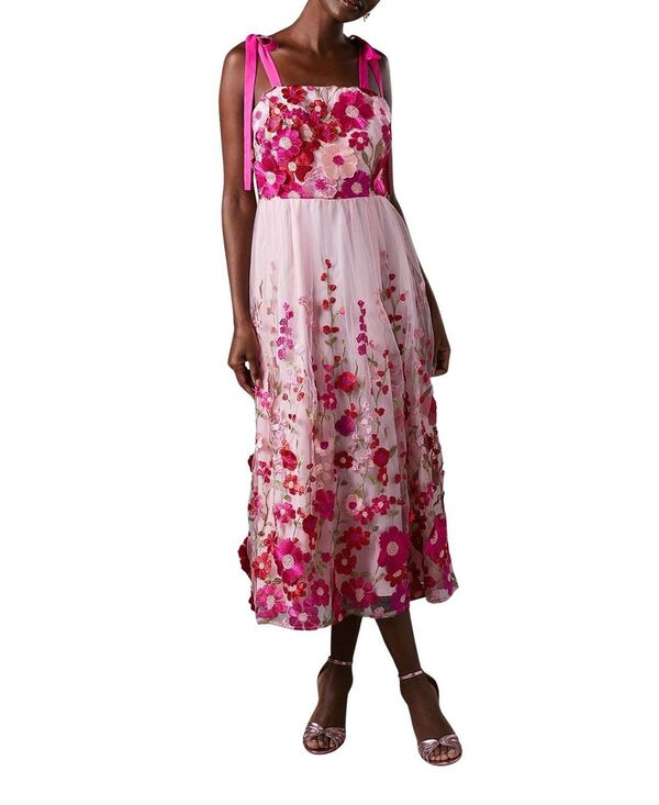 コースト レディース トップス ワンピース メッシュ ミディ 刺繍 Coast Embroidered Mesh Midi Dress Pink ピンク
